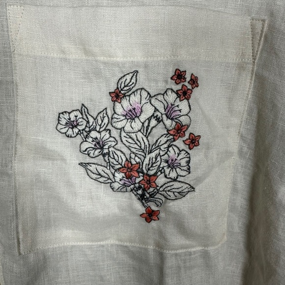NWT Agua Bendita Ete Swan Shirt 100% Linen Embroidered Cream M/L Cover Up Resort - Picture 4 of 12